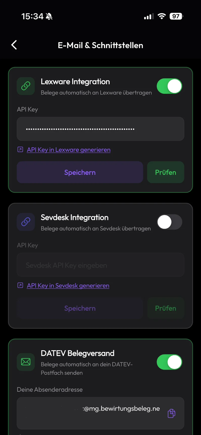 Lexware Office, sevdesk und DATEV in der nativen App verbinden